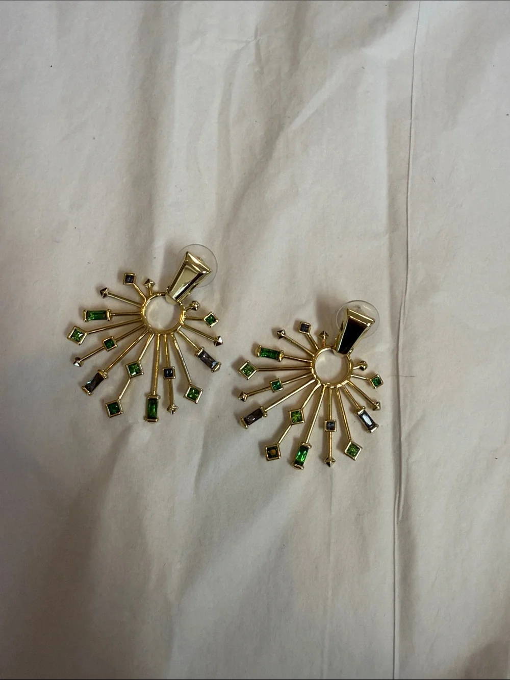 Kendra Scott Gold Statement Sunburst Earrings with Green Accents